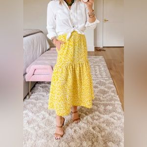 Who What Wear Citrus Yellow Green Tiered
Leopard Midi Skirt, Size XS